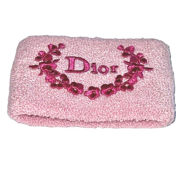 VTG Christian Dior Pink Logo Terry Cloth Sweat Band Sport Wristband Bracelet - Picture 8 of 13